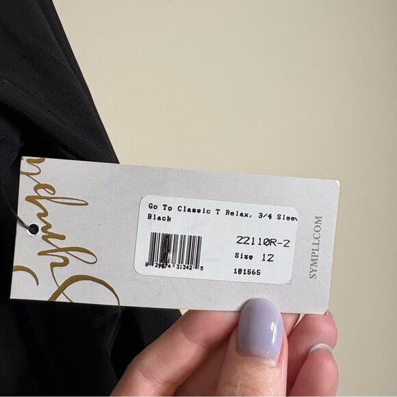 NWT SYMPLI Go to Classic T-Shirt Black 3/4 Sleeve Relaxed Scoop Neck Size 12 - Picture 7 of 10